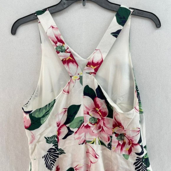 Banana Republic Dress Womens Sz 6 White Pink Floral V -Neck A-Line Linen Blend - Picture 7 of 11